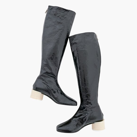 MM6 Maison Margiela Tin Can Boots EU 38 US 7 Black Knee High Block Heel Tall - Picture 6 of 13